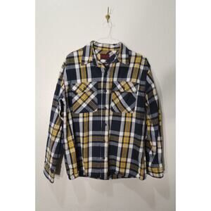 Five Brother Men's Large Heavy Weight Deluxe Flannel Shirt Yellow Navy Plaid
